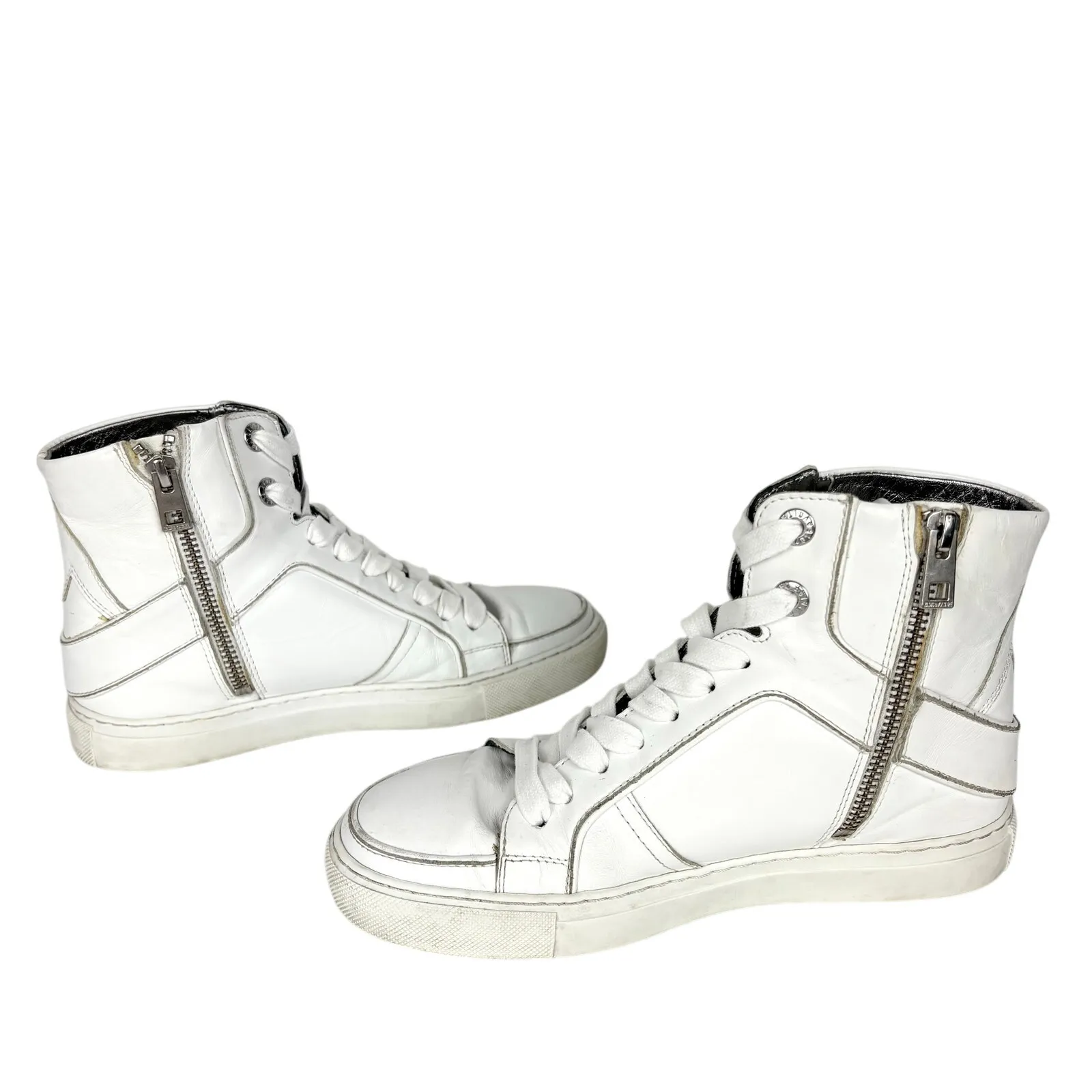 Zadig & Voltaire High Top Flash Sneaker White Lightning Lace Up Leather Size 36 - Image 9