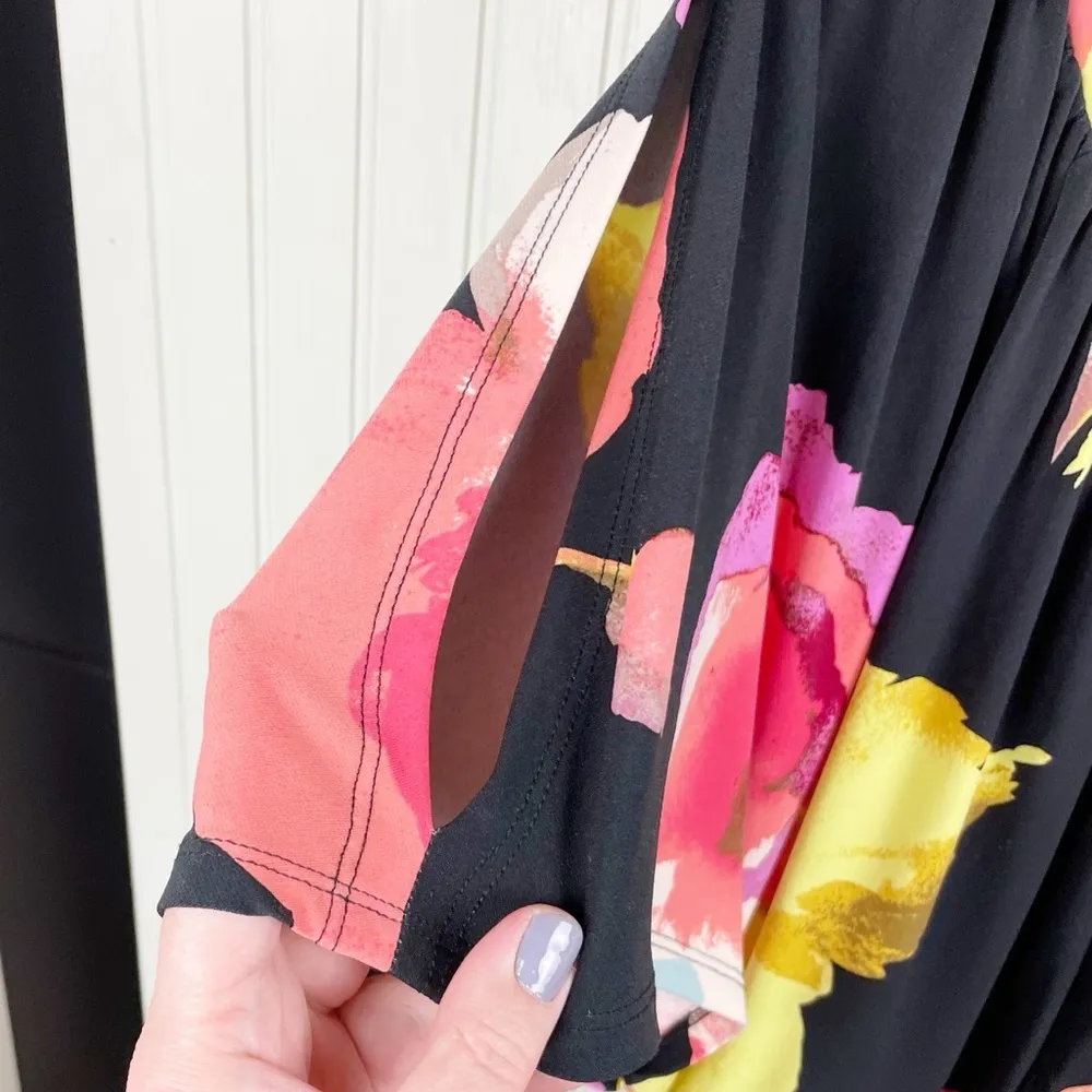 Lane Bryant Black Floral Print Cold Shoulder V-neck Stretch Dress Size 18/20 - Image 4