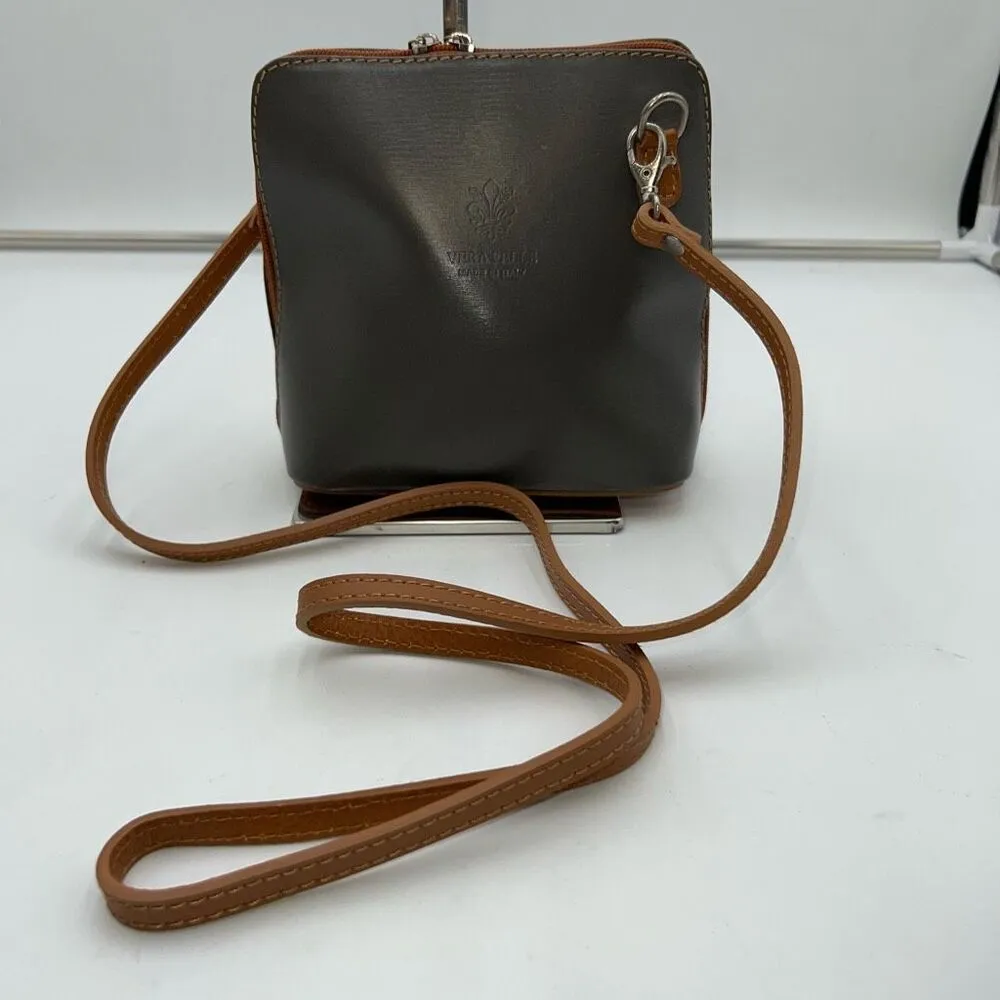 Vera Pelle Made in Italy Gray and Vachetta Leather Crossbody - Image 2