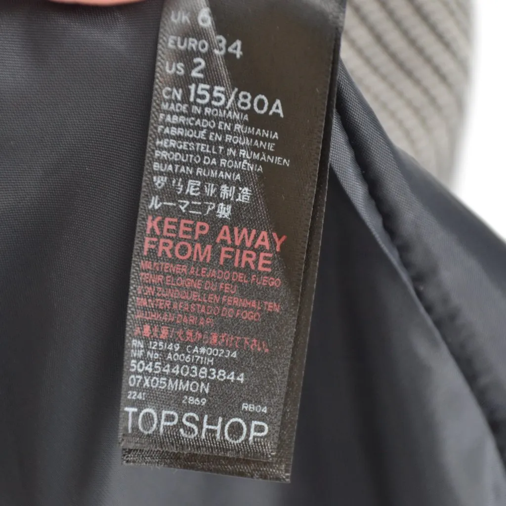 Topshop Double Breasted Houndstooth Longline Coat Black White Check Women's 2 - Image 7