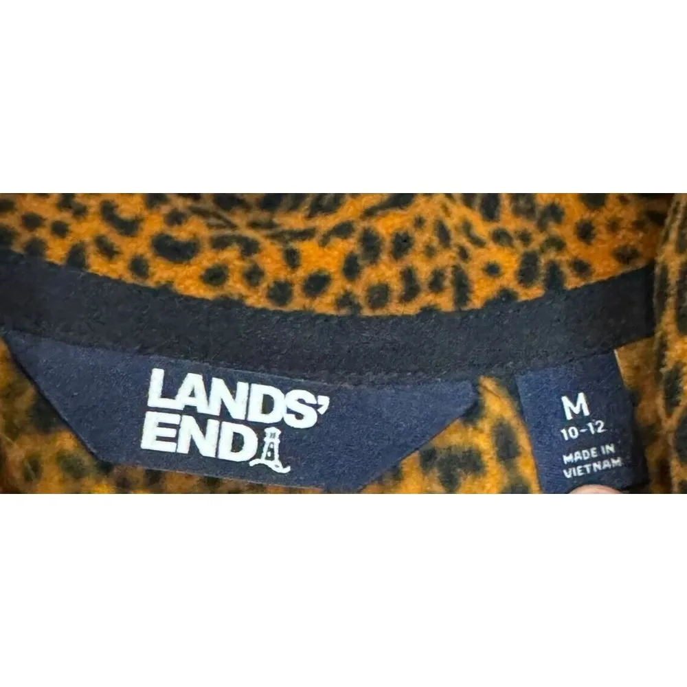Lands' End Women Jacket Fleece Quarter Zip Leopard Pullover Burnt Caramel Medium - Image 5