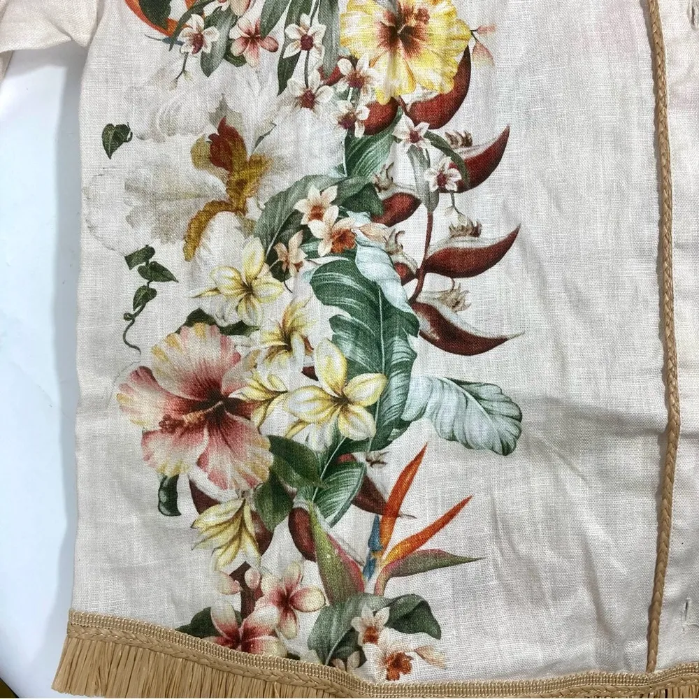 Zimmermann Lexi Tropical Floral Raffia Trim Button Up Shirt Ivory Palm 10 NWT - Image 14