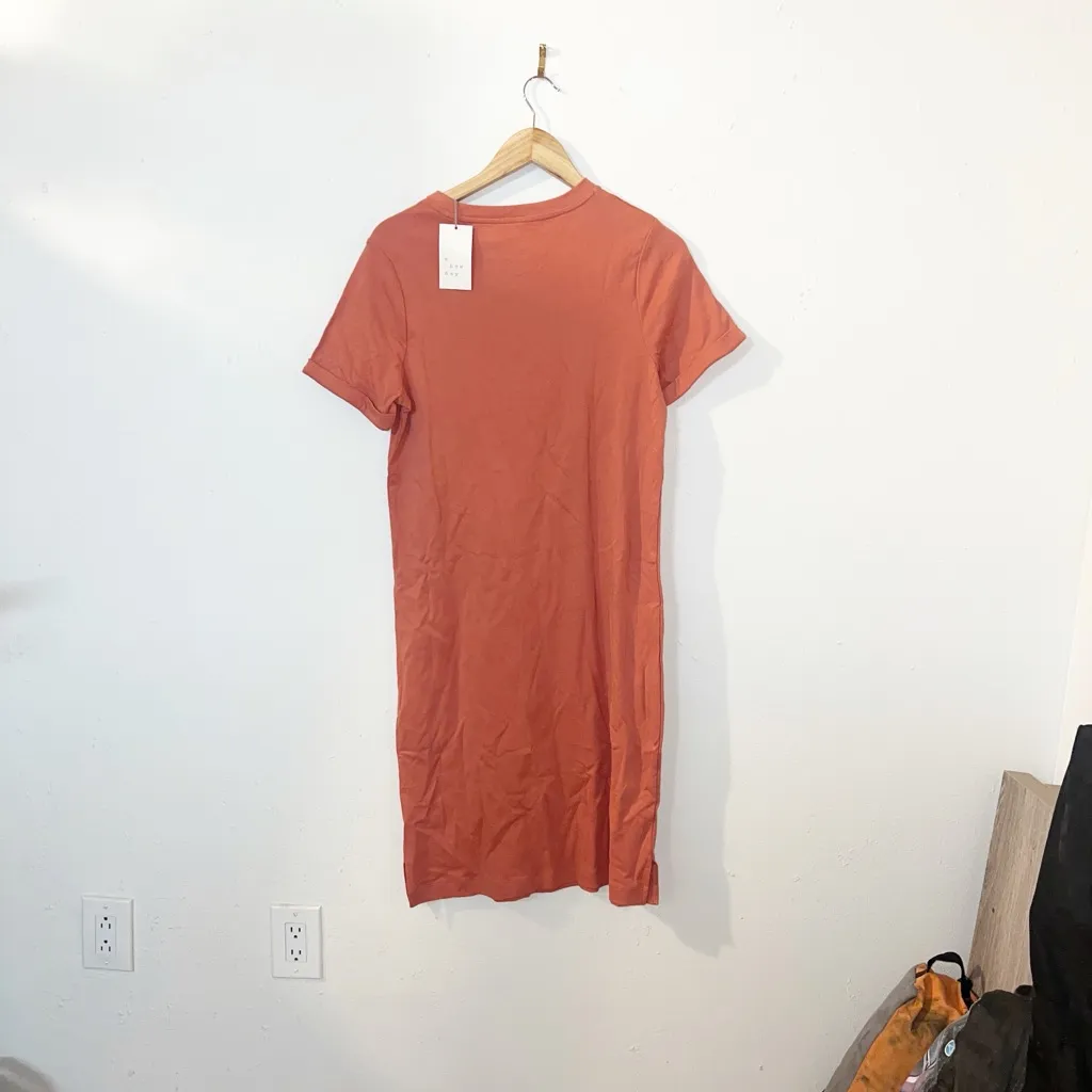 A new day cotton cuffed sleeve midi tshirt orange/red short sleeve dress - Image 9
