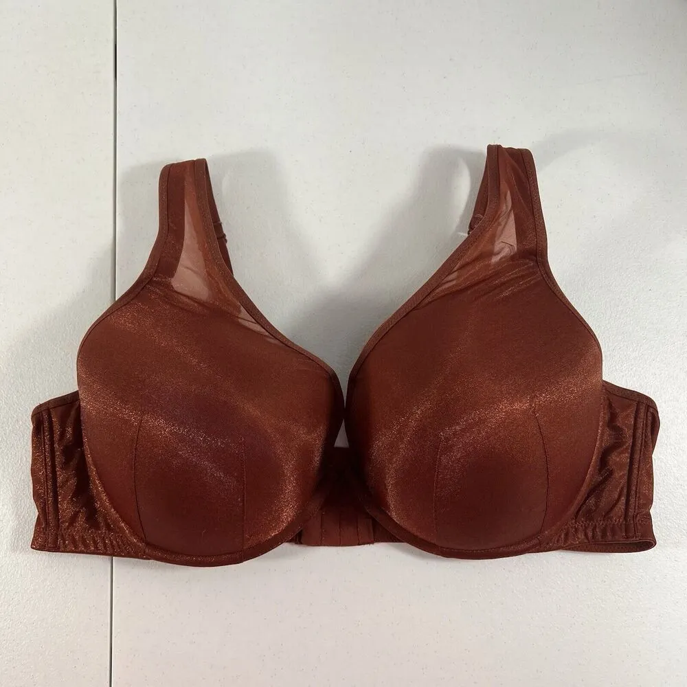 Cacique 44DD Bra Boost Plunge Lined Padded Underwired Brandy Copper Shiny Womens - Image 3
