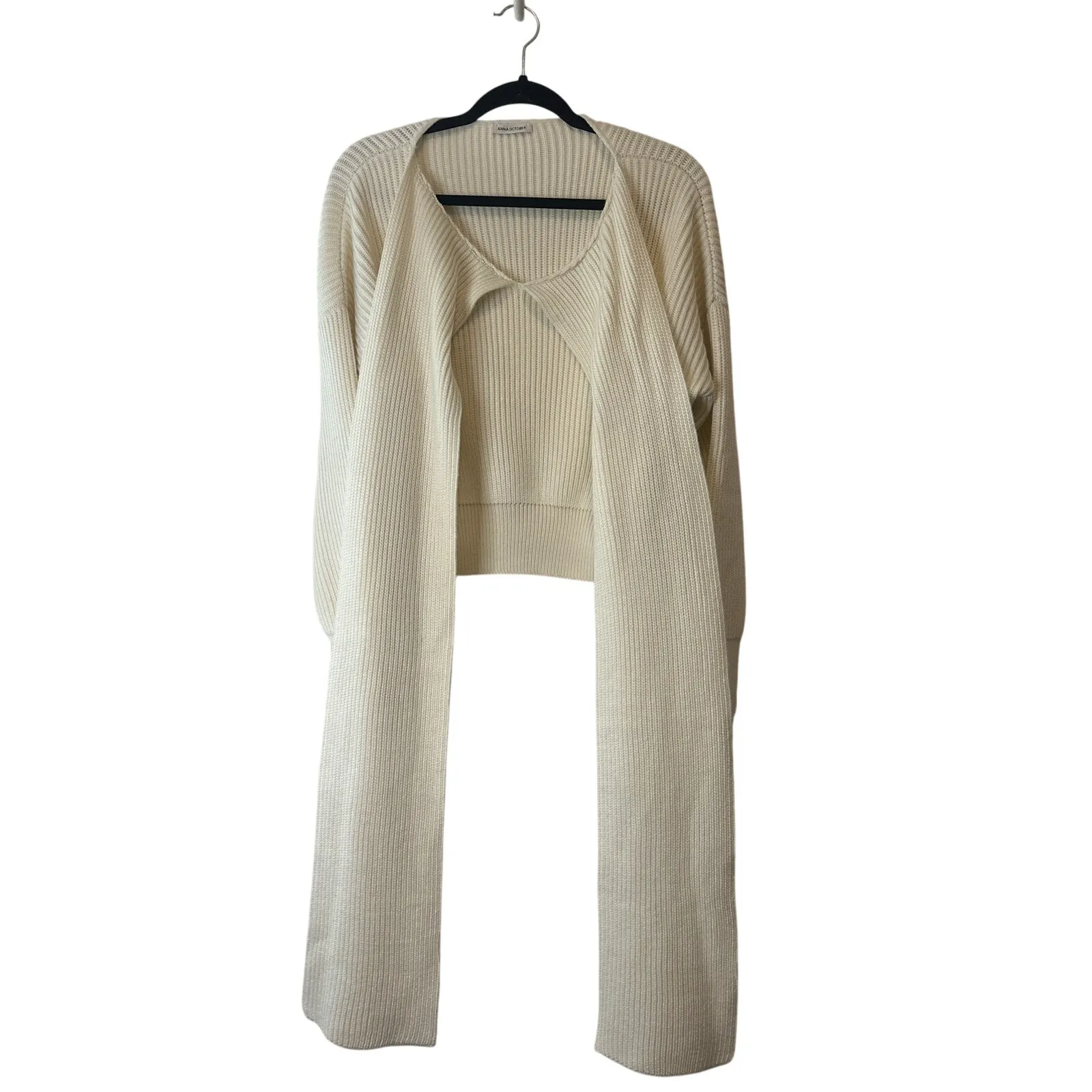 Anna October Ivory Wool Scarf Sweater XS Ribbed Knit Designer Pullover - Image 3