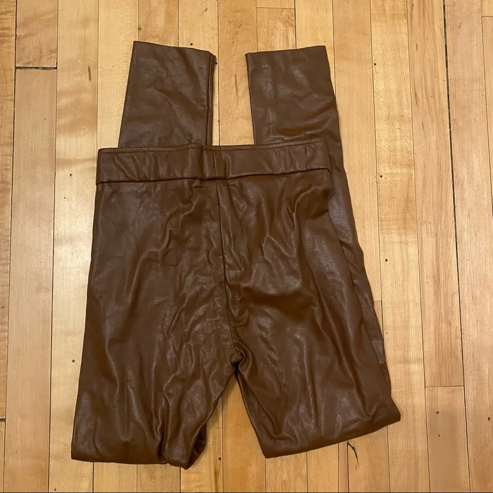 Faux Brown Leather Pants Size 2 - Image 3