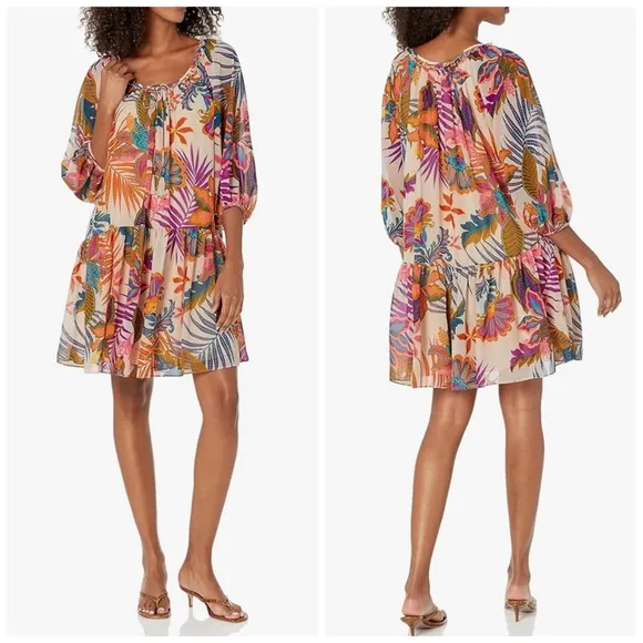 Rachel Roy Multi Print Swim Beach Cover Up Multi Color Overhead Dress M Pink Size M - Image 2