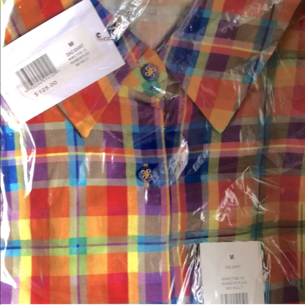 NWT WeWoreWhat Plaid Rainbow Dad Shirt Oversized Button Down Coverup Colorful M - Image 6