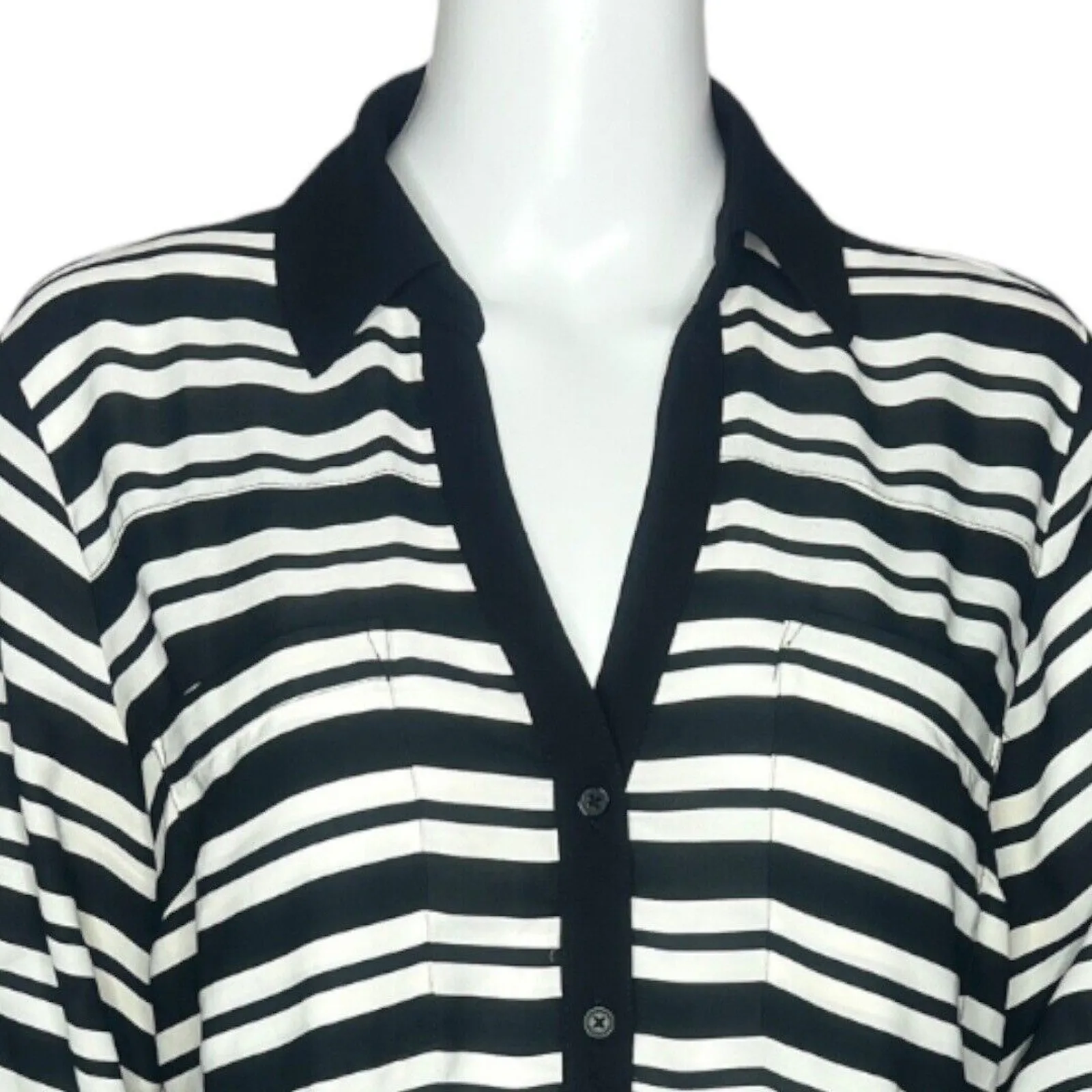 Express Shirt Womens Large Black White‎ Striped Portofino Career Professional - Image 5