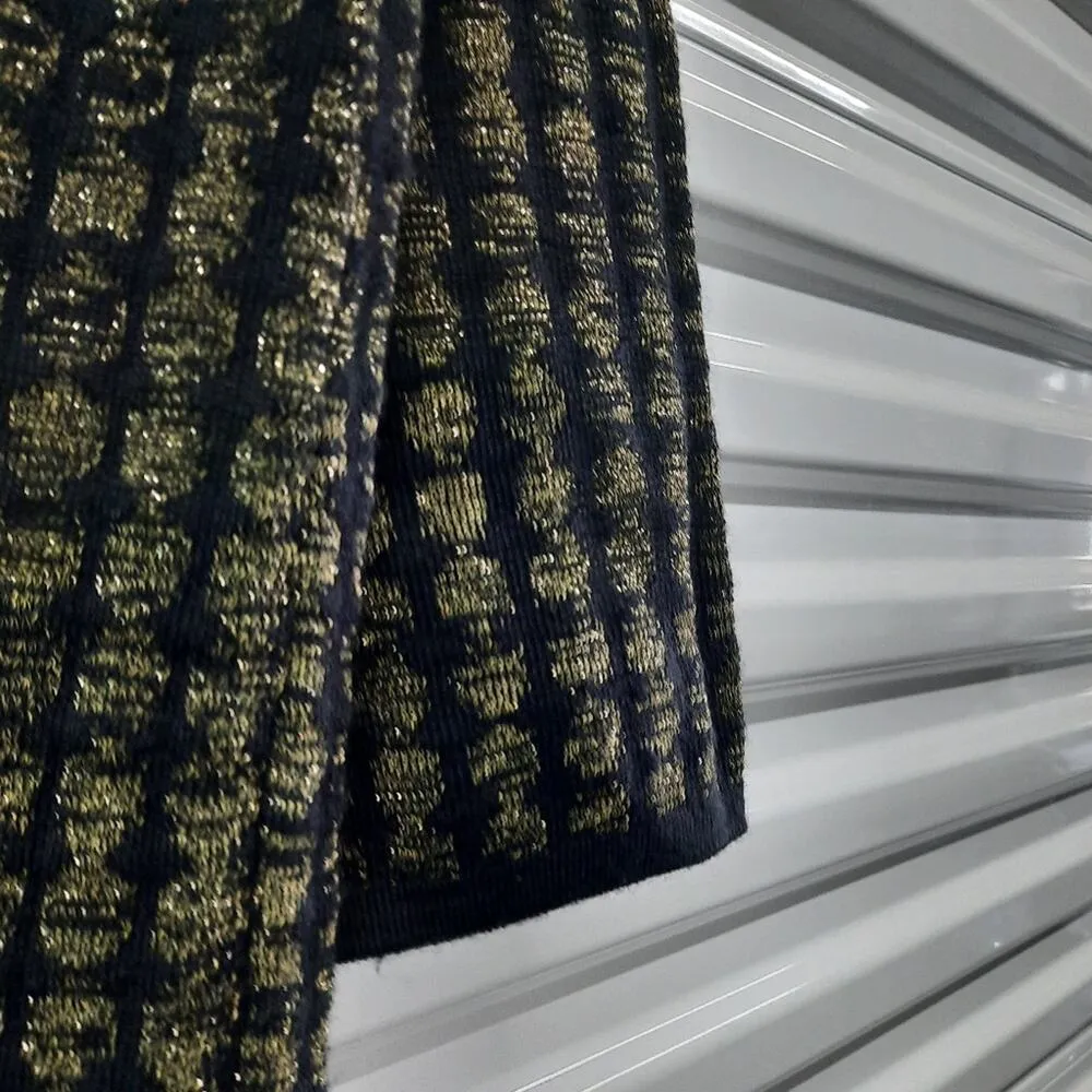 Kasper Women's Cardigan Sweater Size Large Black Gold Metallic Wool Blend Knit - Image 9