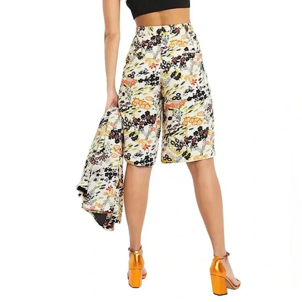 Topshop Idol‎ Cream Floral Bloom Print City Wide Leg Size 8 Knee Length - Image 2