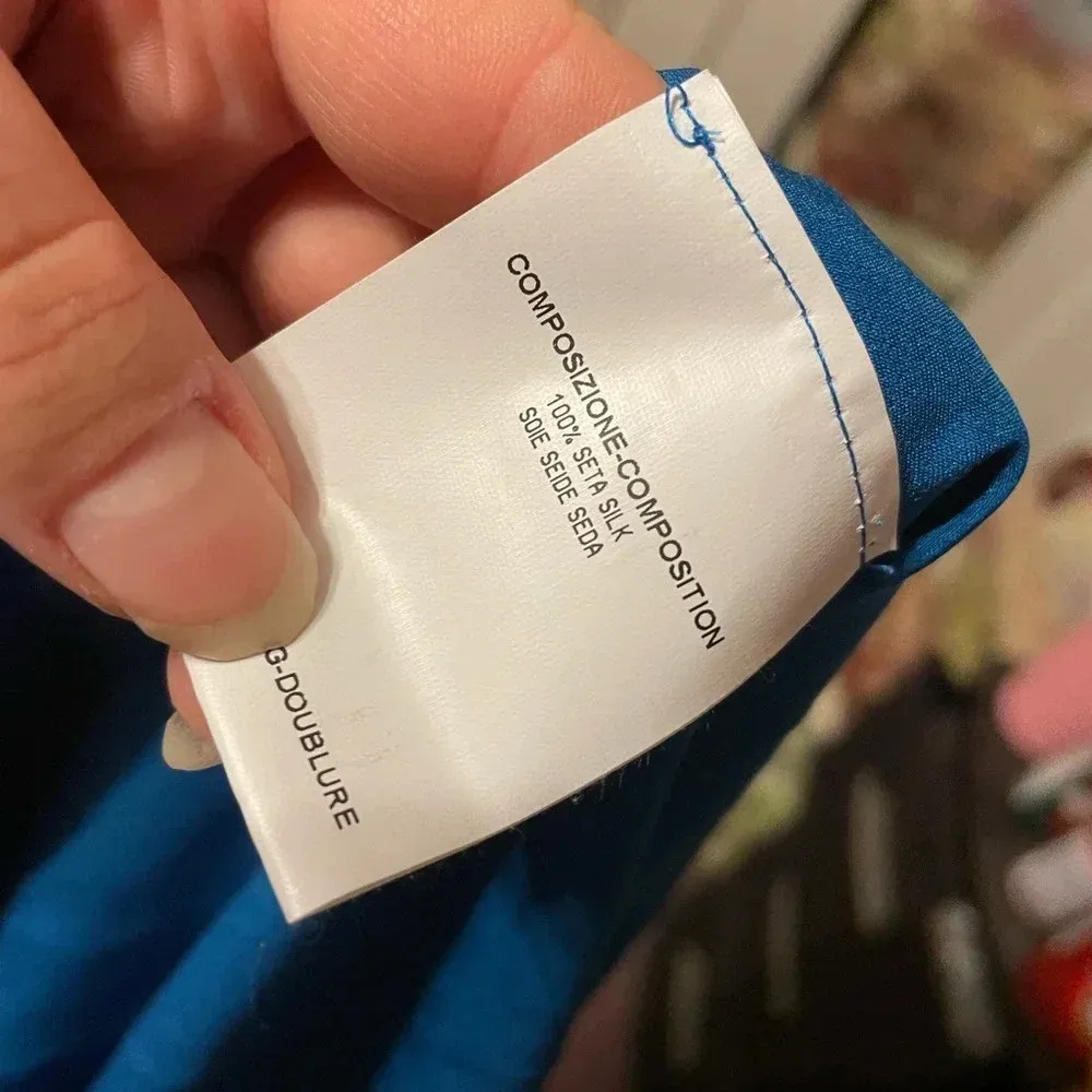 YVES SAINT LAURENT BLUE SILK DRAPE NECK BLOUSE - Image 4