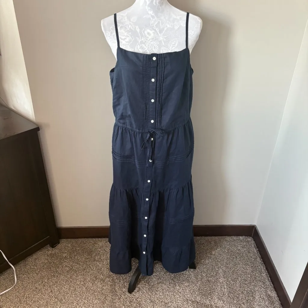 J. Mclaughlin Ruth Squareneck Button Down Maxi Dress Womens Large Linen Blend Blue - Image 2