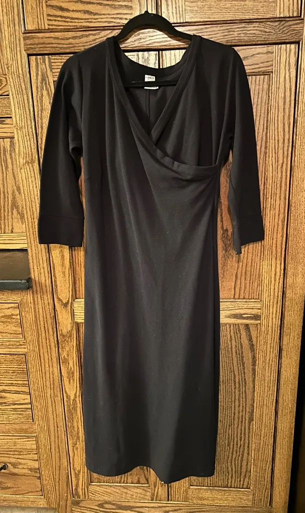 Peruvian Connection Black Faux Wrap Maxi Dress Pima Cotton Size Medium - Image 1