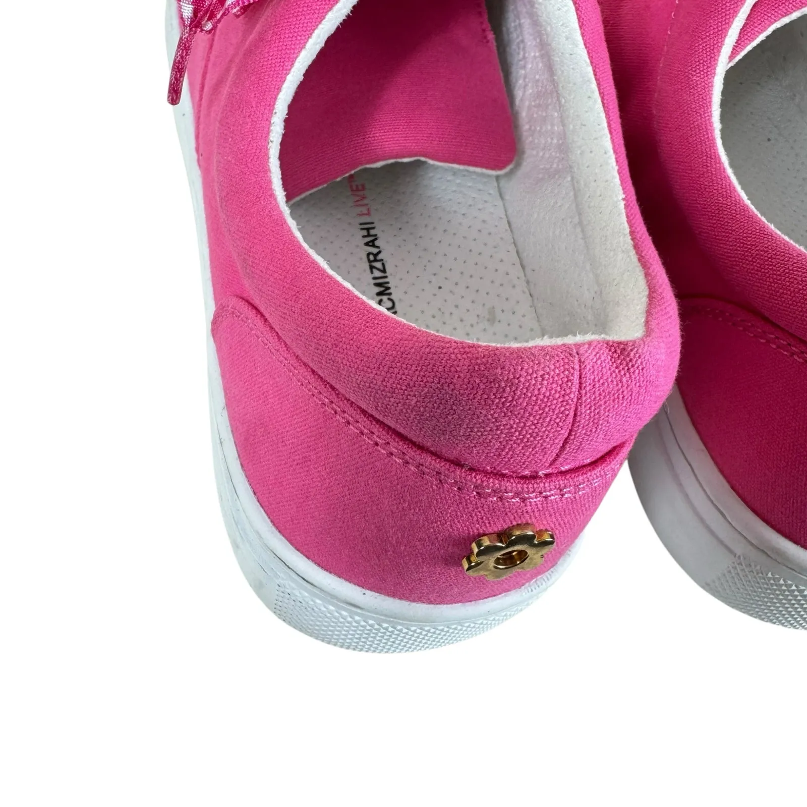 Izaac Mizarahi Live Pink Canvas Gingham Lace Up‎ Fashion Sneakers Size 8.5 - Image 7