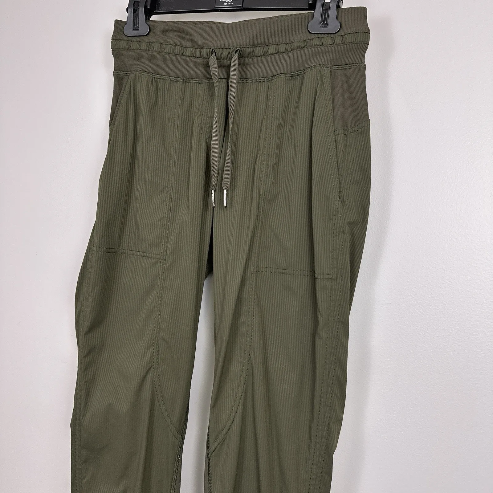 Lululemon Dance Studio Pants Dark Olive Pinstripe Size 4 Drawstring Ankle 25" - Image 3
