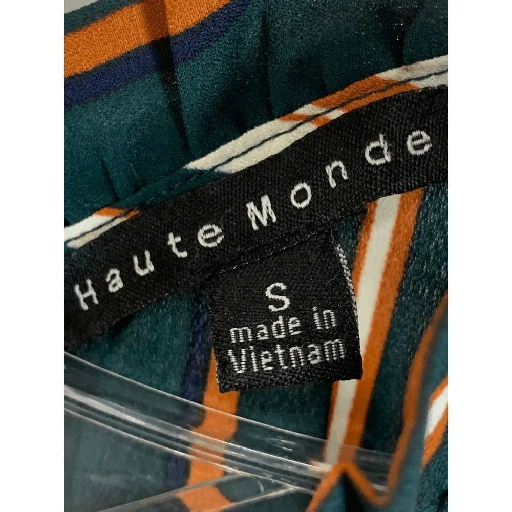 Haute Monde Women's Blouse Puff Long Sleeve Smocked Cuff Pinstripes Green Small - Image 8