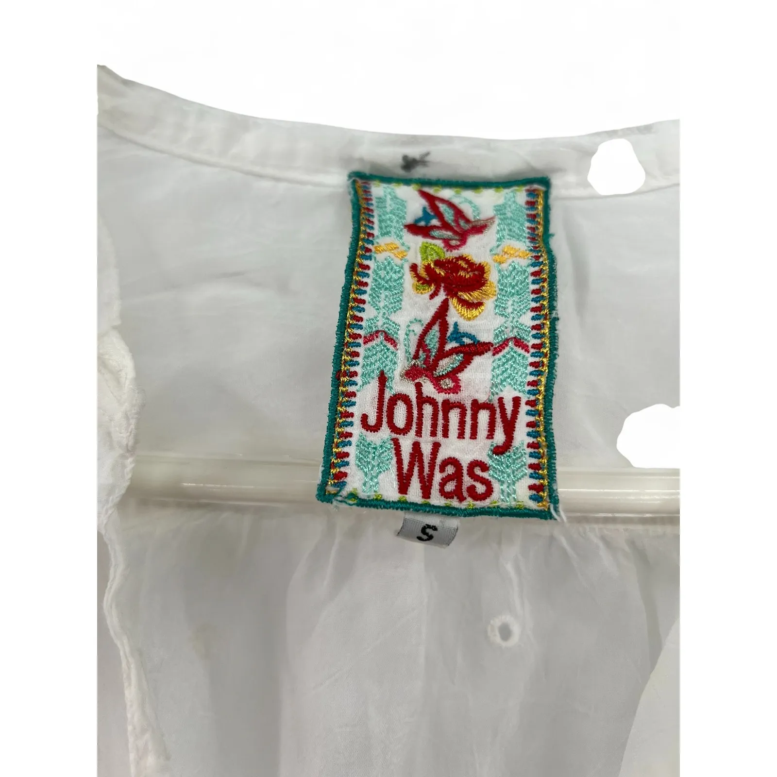 Johnny Was | S |  Top Blouse Embroidered Patchwork Sleeve Tunic Eyelet Womens - Image 5