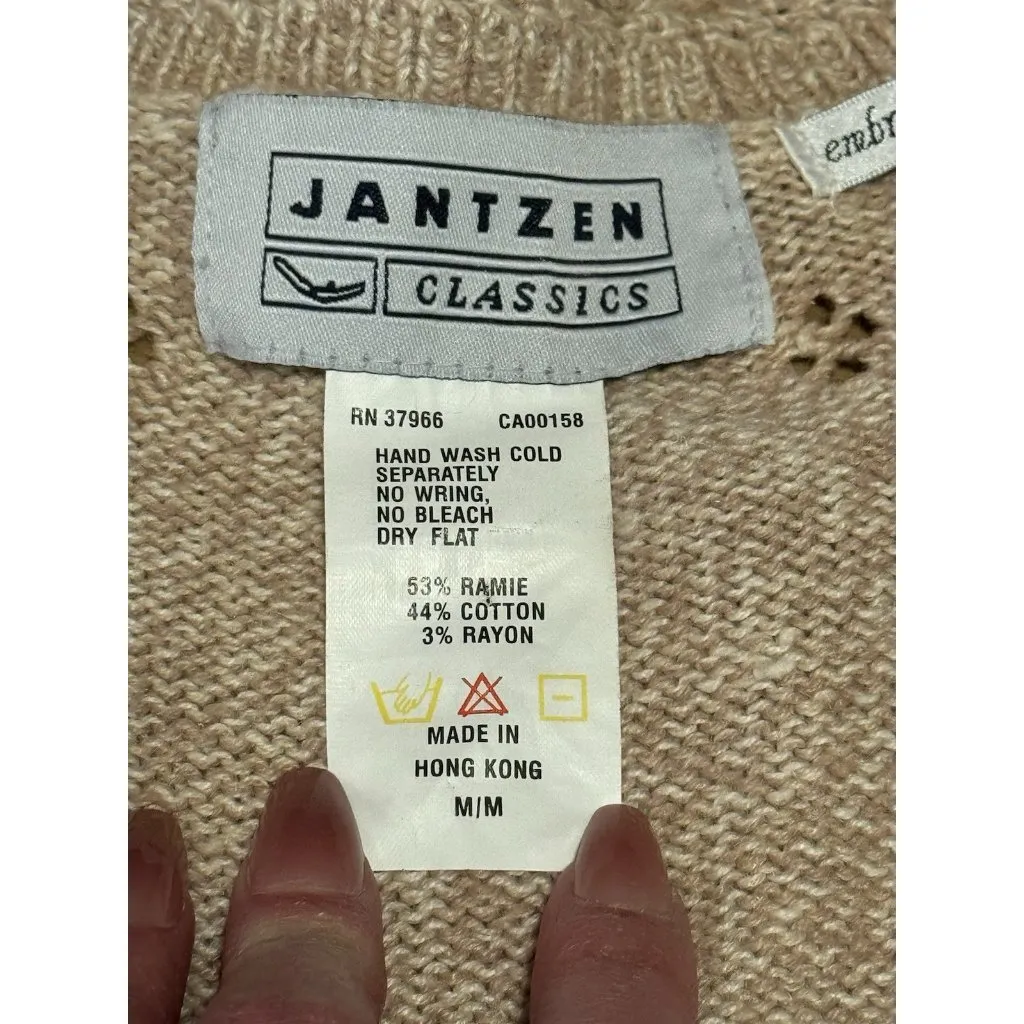 Jantzen Classics Cardigan Sweater Hand Embroidered‎ Women Size Medium Floral VTG - Image 8