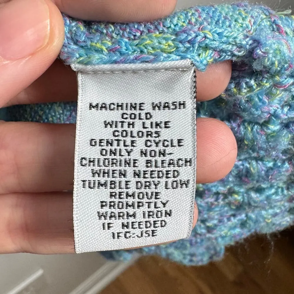 RXB Cardigan Women Size M Tie Front Ruffle Crochet Lace Trim Overlay Sweater Y2K Blue Size M - Image 5