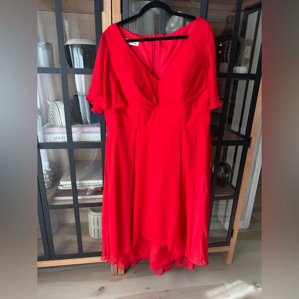 NWT JJ’s House midi dress A-line V-Neck Asymmetrical Chiffon Bridesmaid Ruffle - Image 2