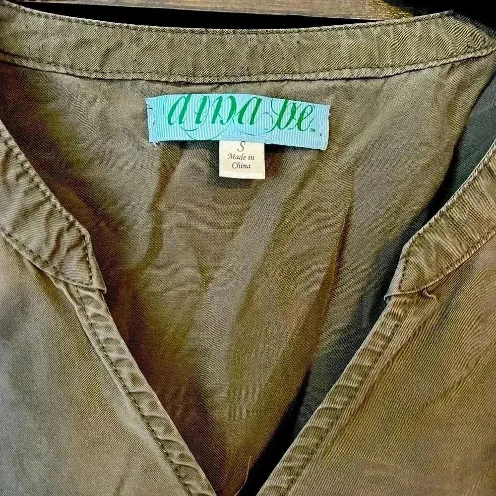 Alba De Olive Green V-Neck Wrap Blouse with Roll-Tab Sleeves CasualTop‎ A2 - Image 3