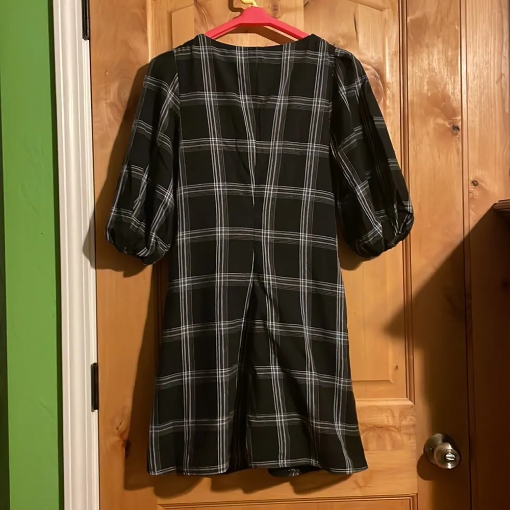 FREE PEOPLE Miss Molly Black White Plaid Mini Dress $128 EUC 0 - Image 4