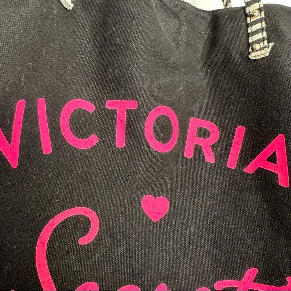Victoria’s Secret Black Pink Striped Handle Tote Bag - Image 4