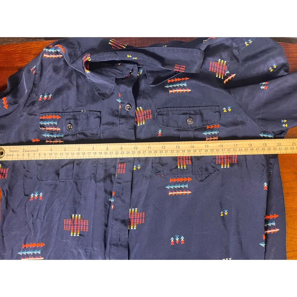 Pendleton Silk Button Down Shirt Aztec Rare Chief Joseph Navy Print Blouse Top M - Image 5
