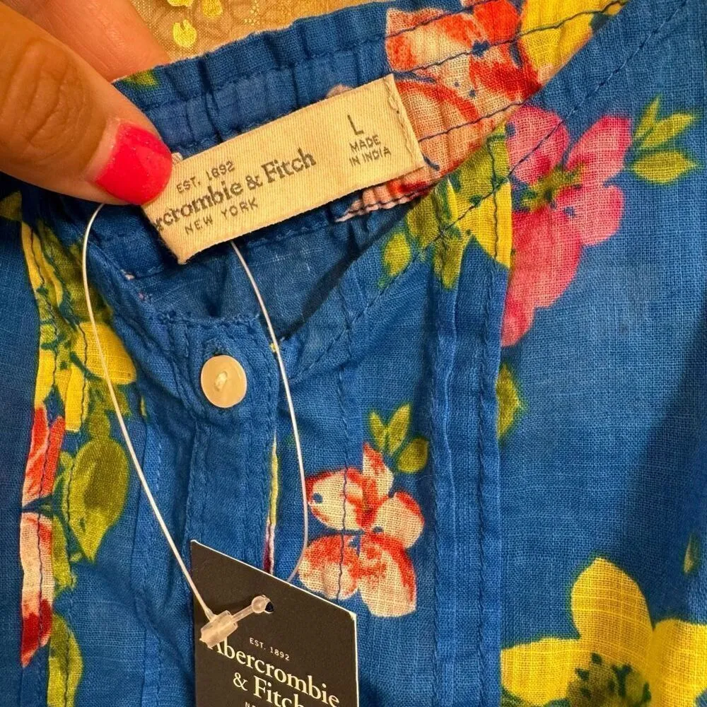 Abercrombie & Fitch Blue Floral Cotton Button Down Tank Top Large NWT - Image 4