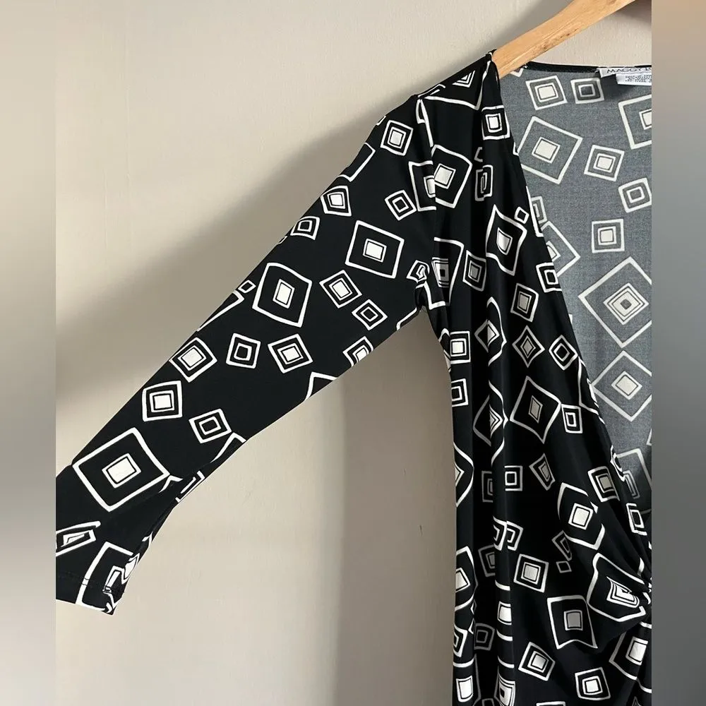 Vintage 90s Maggy London Black Geo Print True Wrap Dress Size 4 - Image 5