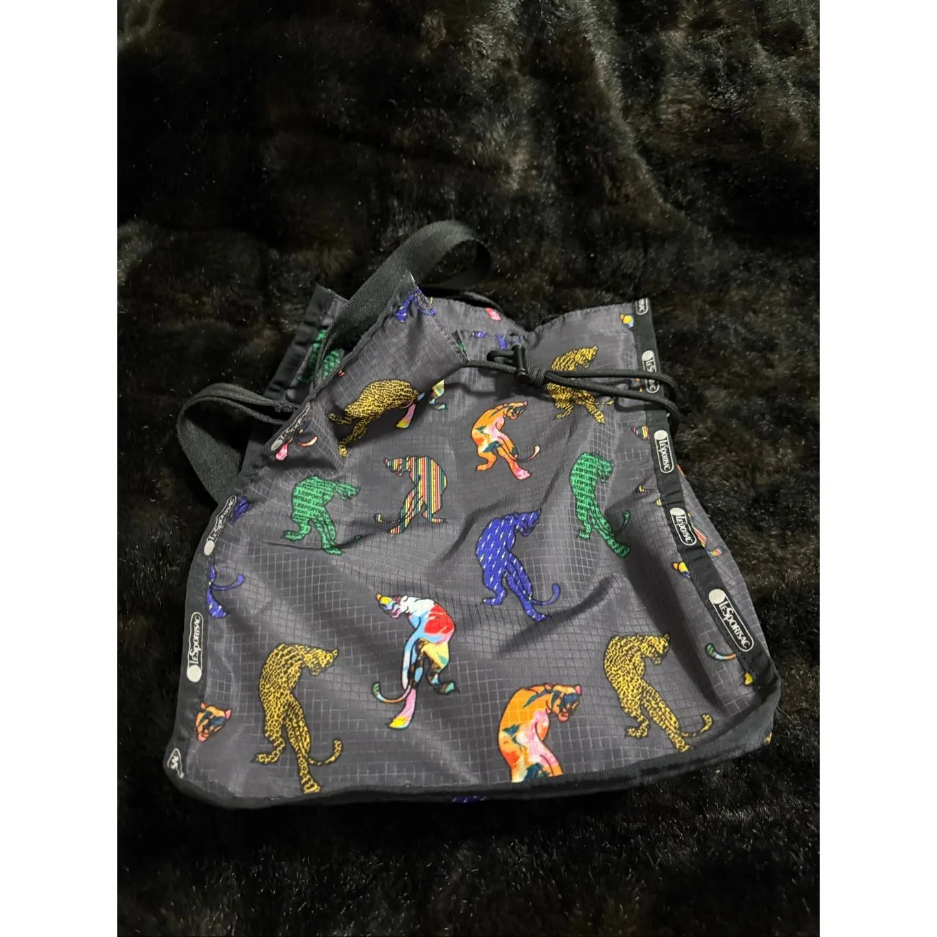Lesportsac NADINE DRAWSTRING BACKPACK IN MEOW. Colorful cats leopards cheetahs - Image 5