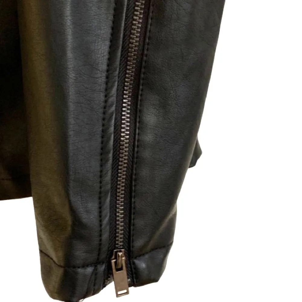 JustFab Moto Jacket Black Faux Leather Zipper Accents Bomber Jacket Size Medium - Image 3