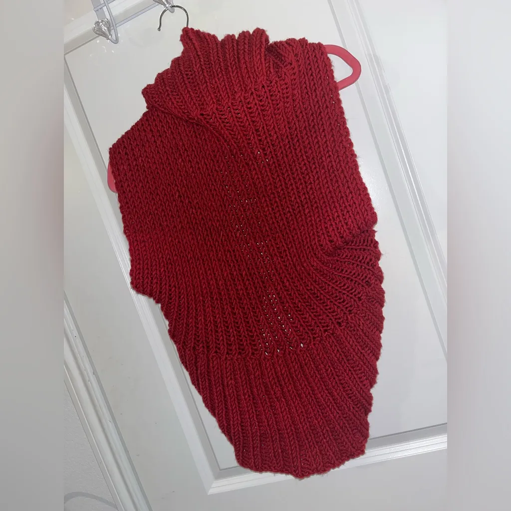 Chunky Knit Red Shawl Collar Cardigan Handmade Look Cozy Sleeveless Sweater Vest - Image 12
