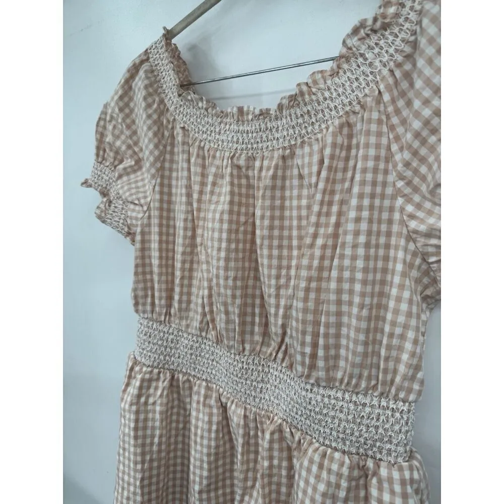 J. Crew Smocked Puff Sleeve Dress Women Medium Peach Gingham‎ Milk Maid Peasant - Image 12