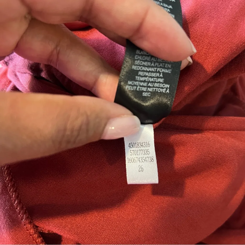 WHBM Burnt Orange Stretch Knit Drape Front Sleeveless Faux Wrap Dress Size XL‎ - Image 11