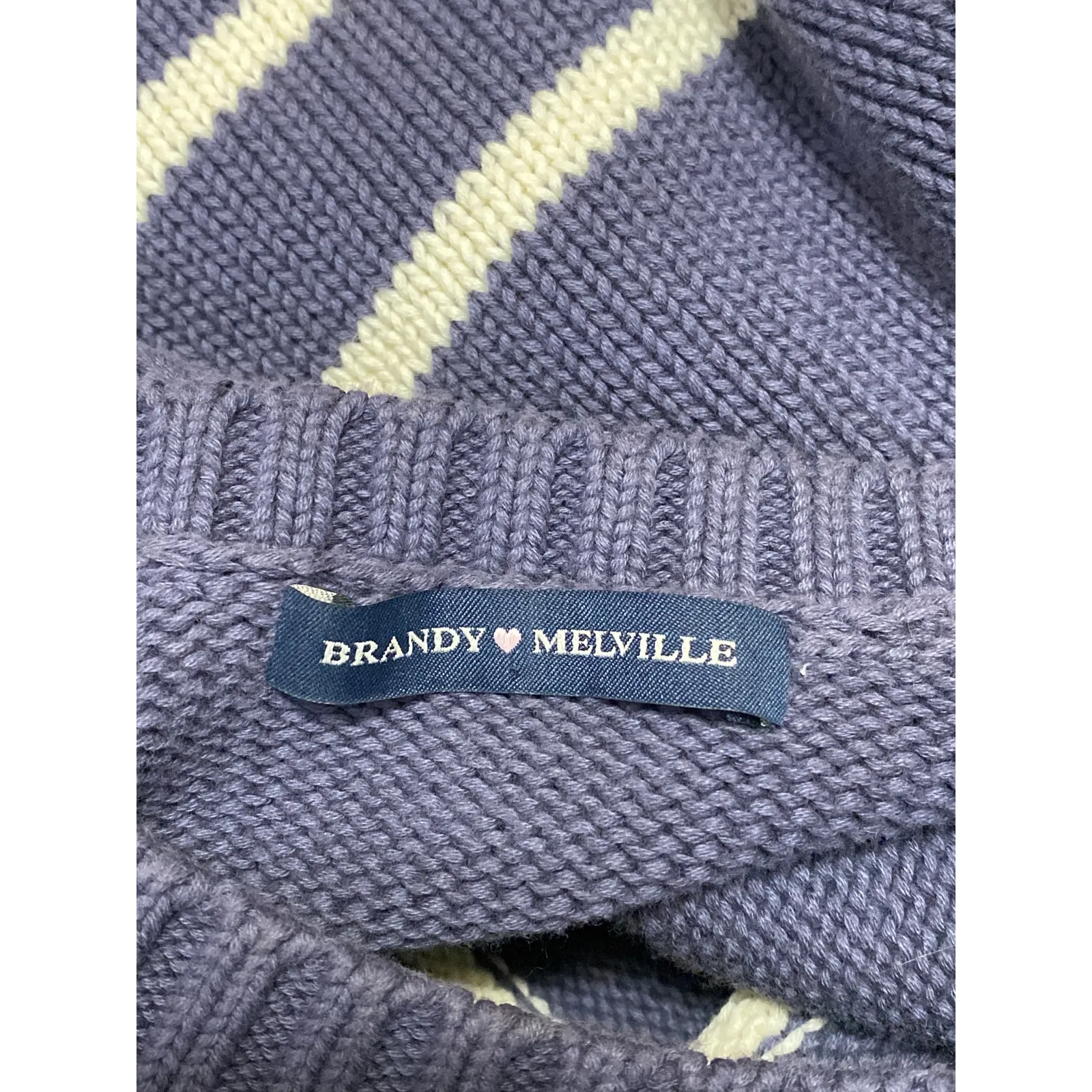 Brandy Melville Women's Purple White Striped Knit Long Sleeve Sweater Top Size L - Image 3