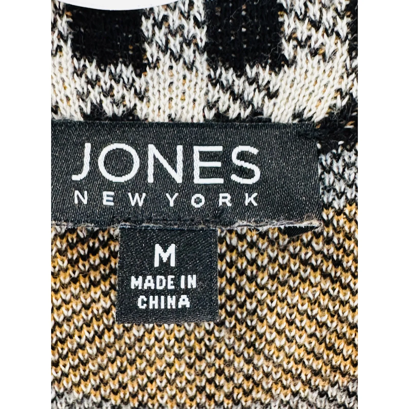 Jones New York Plaid Knit Cardigan Zipper Black Yellow Tartan SZ Med Cotton Twee - Image 3