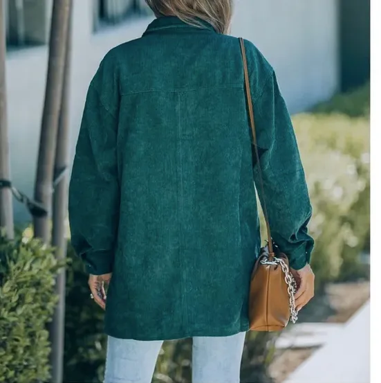 Pocketed button down corduroy shacket Green - Image 3