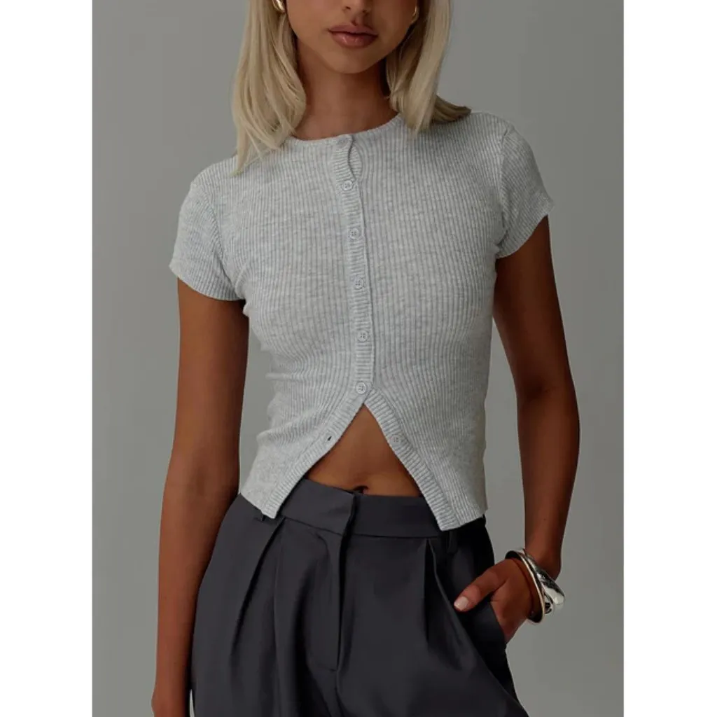 PRINCESS POLLY Suzu Knit Top in Grey Size US 8 - Image 3