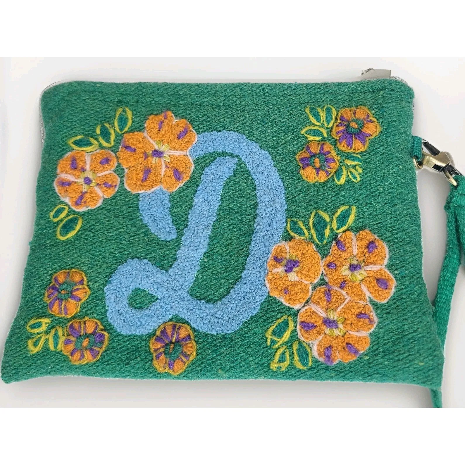 Jenny Krauss Embroidered Monogrammed Cursive D‎ Zippered Pouch Green - Image 2