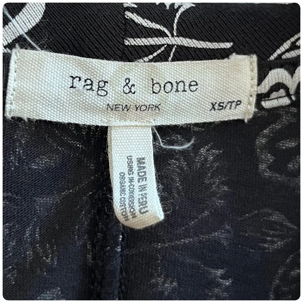 Rag & Bone Cotton Black White All Over Floral Print Crew Neck Tee Shirt Size XS - Image 8
