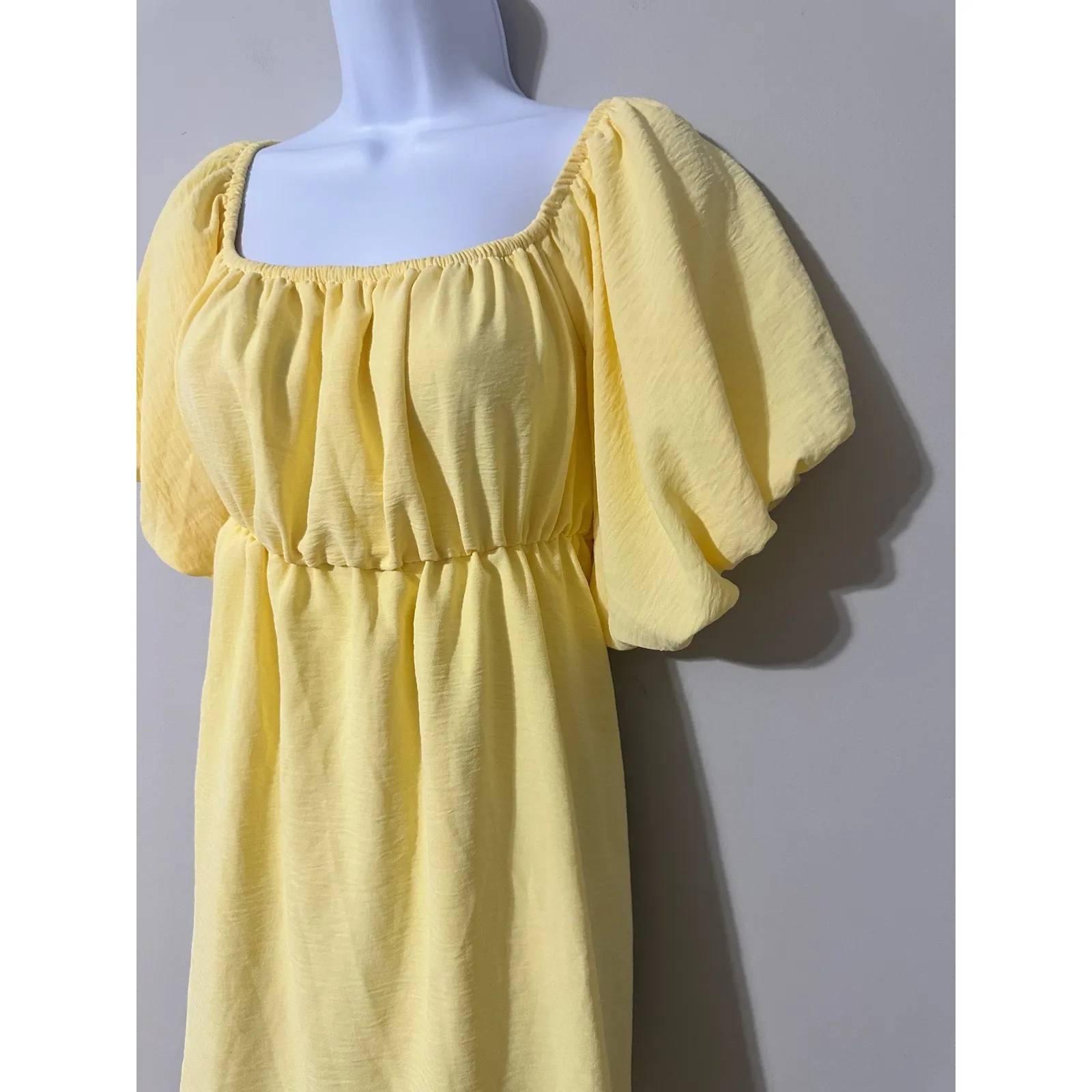 DOKOTOO‎ Yellow Square Neck Flutter Sleeve Elastic Waist A - Image 2