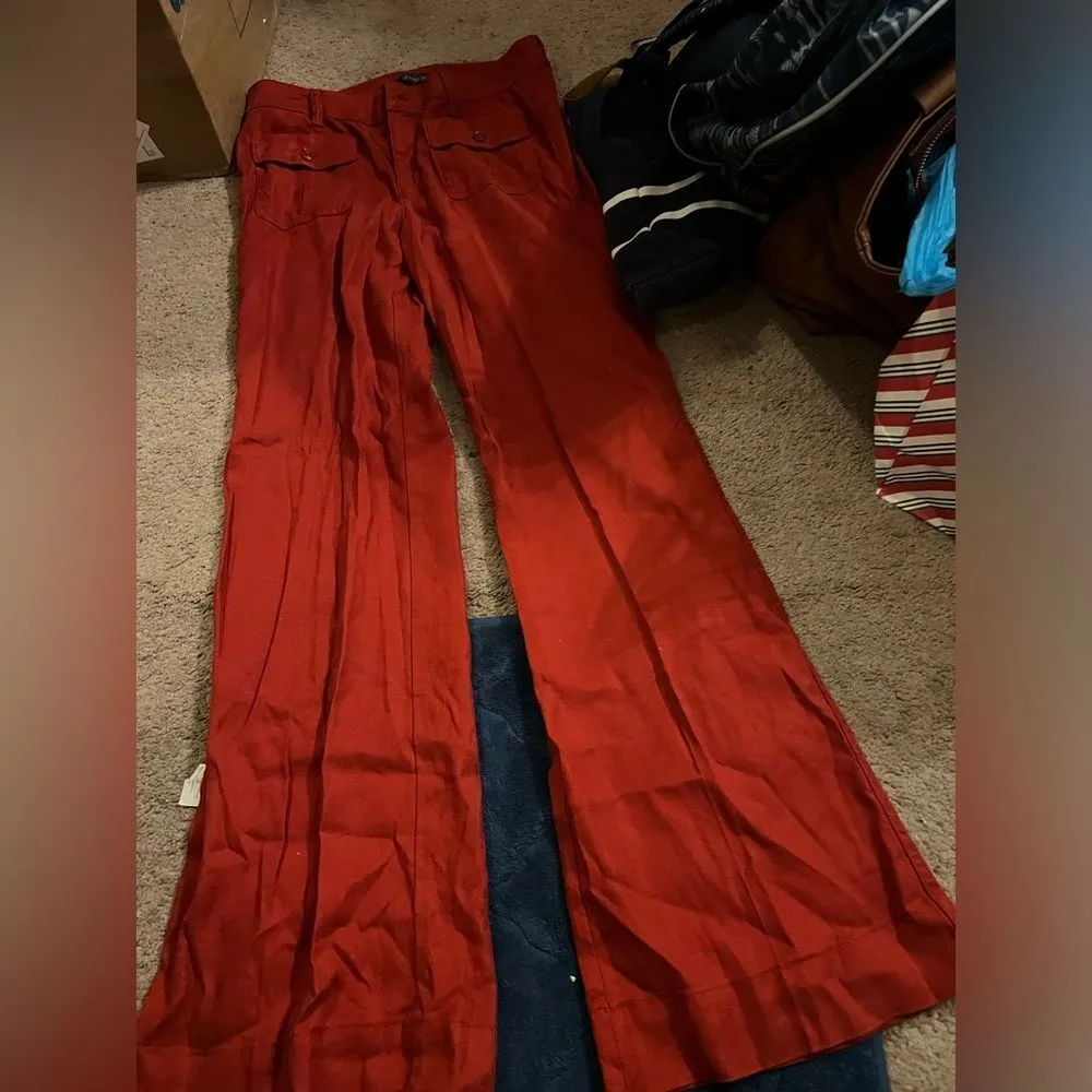 Level 99 Red Linen Relaxed Fit Pants 27 Red - Image 3
