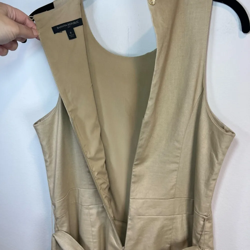 Banana Republic Linen Blend Cropped Wide Leg Sleeveless Jumpsuit Tan Belt Size 6 - Image 11
