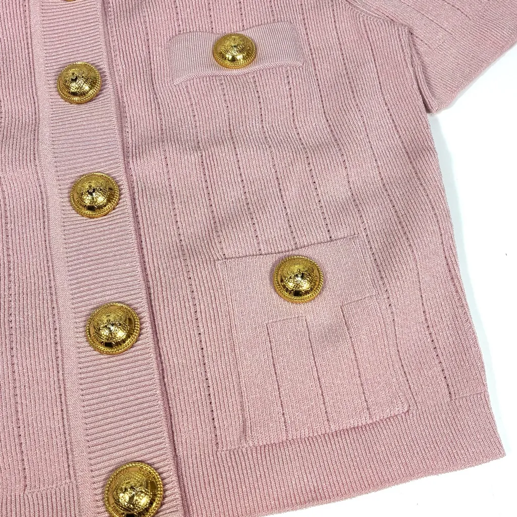 Balmain Knitted Four Pocket Short Sleeve Cardigan FR 40 US 8 Pink NWT - Image 11