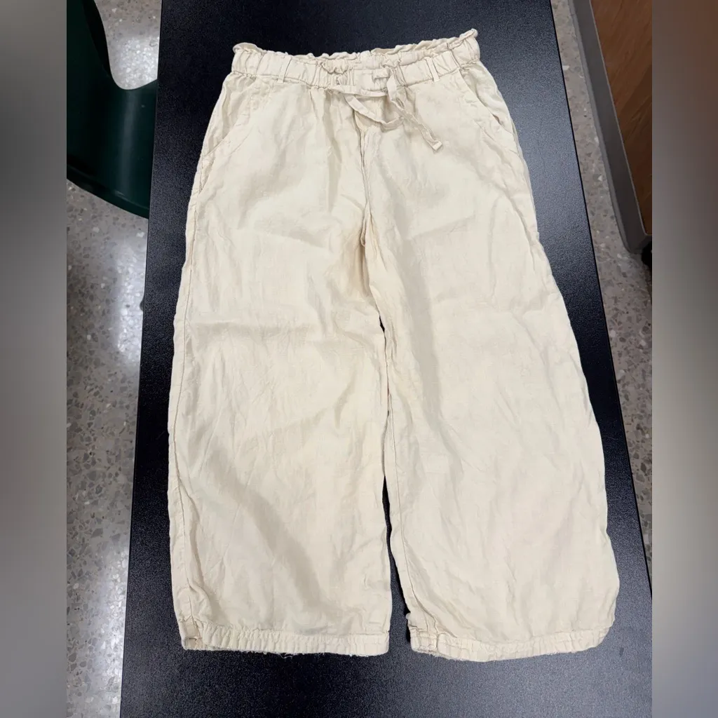 Cloth & Stone Medium Linen Wide Leg Crop Pants Cream Ecru Culottes Lagenlook - Image 2