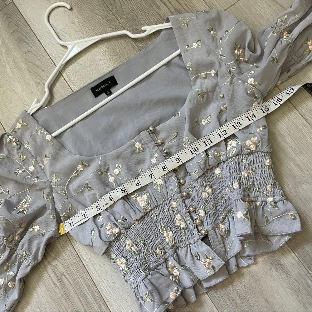 Majorelle Emerson Top floral embroidered smocked crop womens Purple (small) cute - Image 3