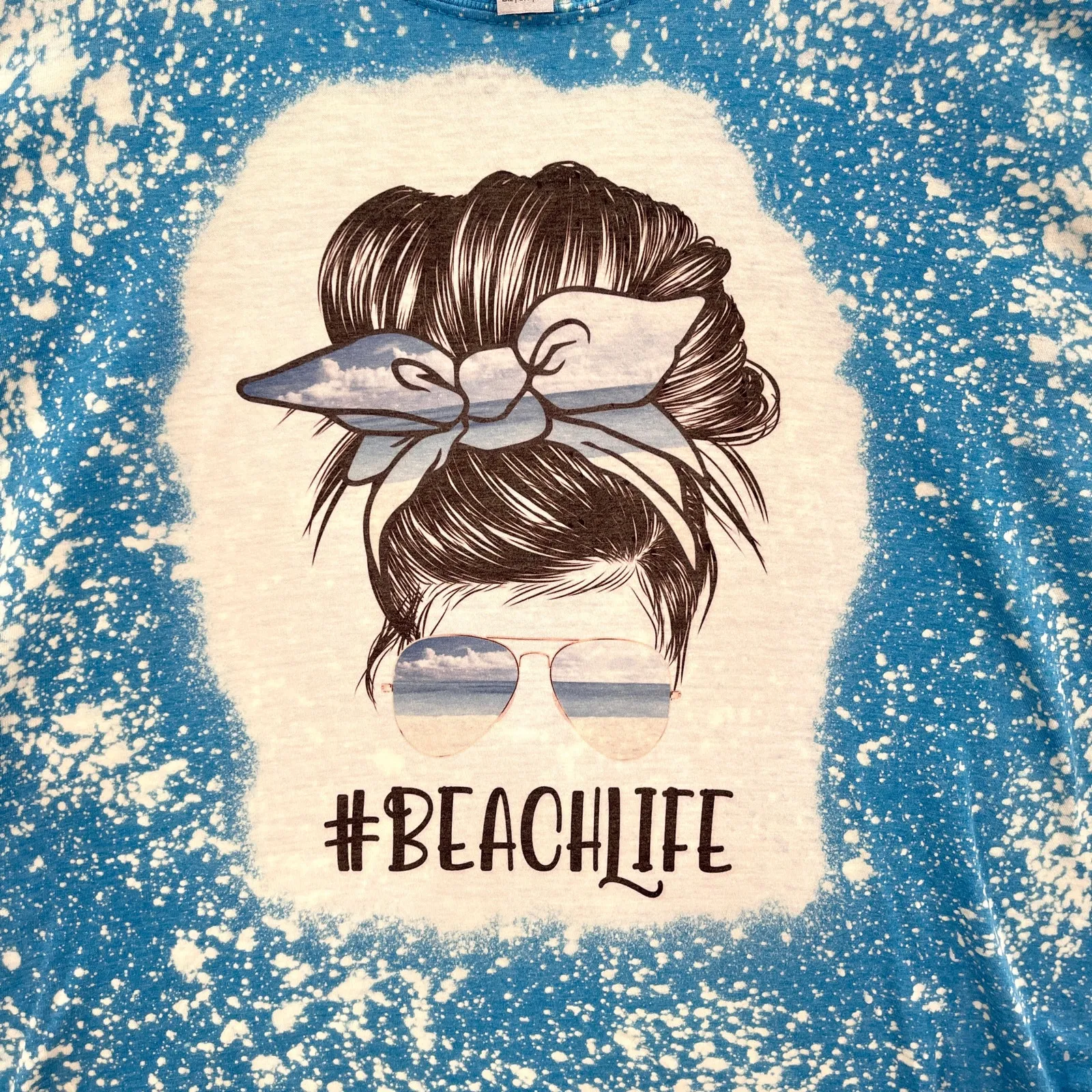 Beach Life Graphic Tee 2XL Blue Bleach Dye Handmade Short Sleeve T Shirt NWOT Size 2X - Image 7