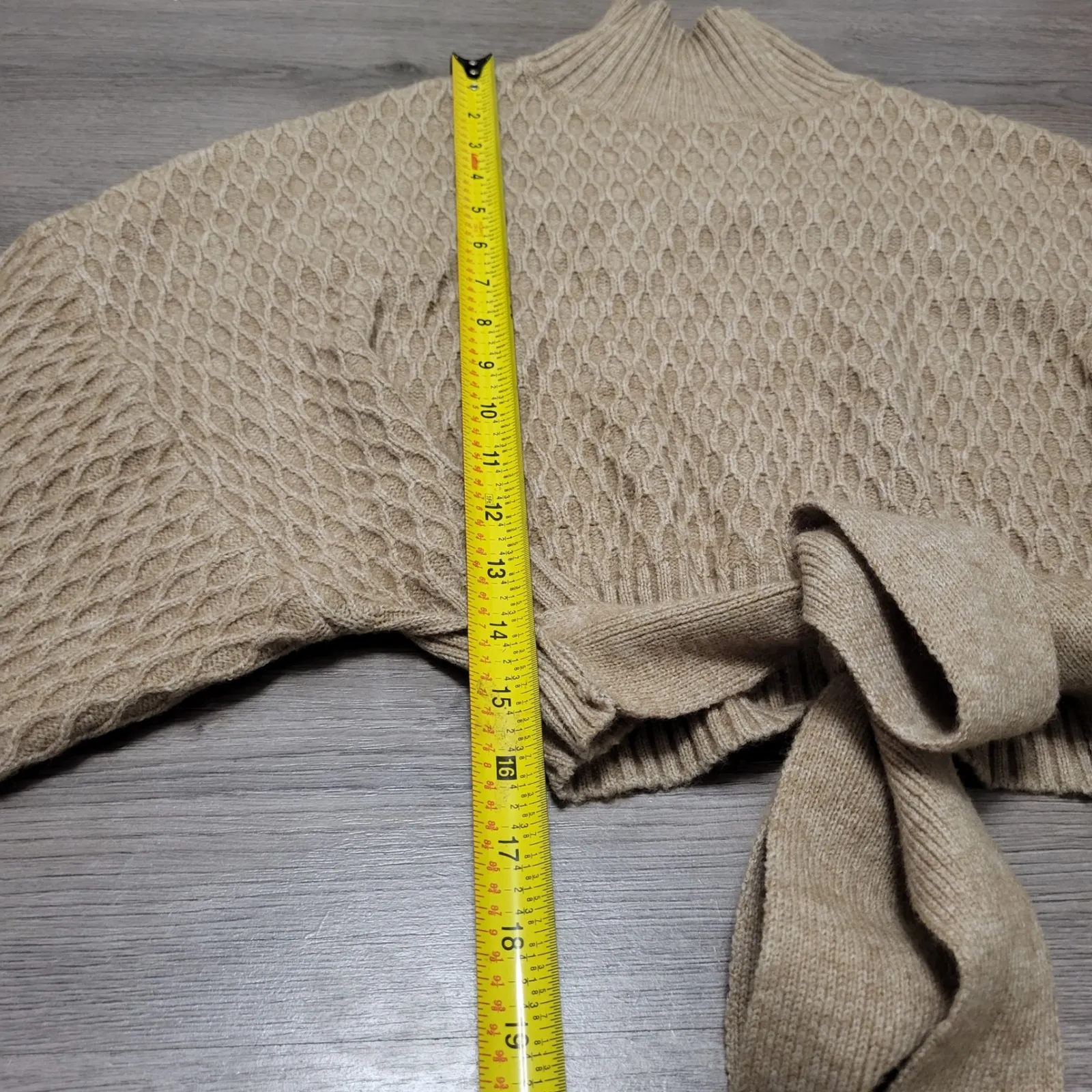 The Commense Tie Back Mock Neck Sweater Knit Cutout Beige Cropped size MEDIUM Tan - Image 6